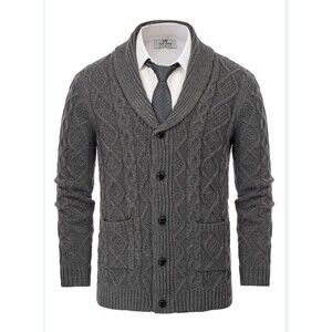 Paul Jones Men's Shawl Collar Cardigan Sweaters Cable Knit Aran Size M Office